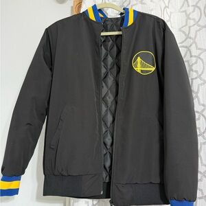 Men's Golden State Warriors Black Bomber Jacket with Yellow Bridge Emblem